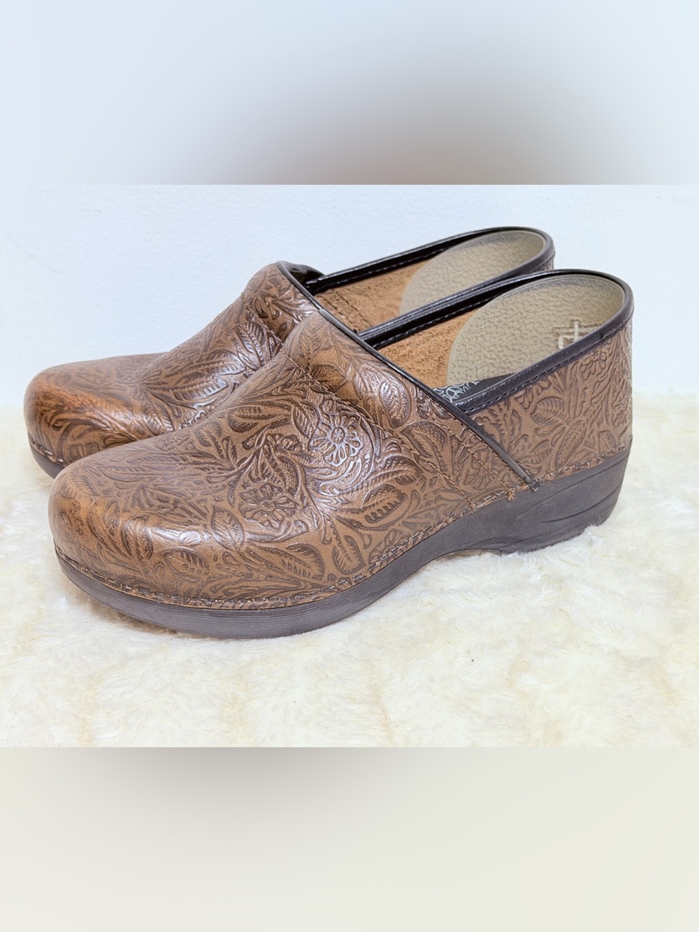 Dansko Brown Floral Embossed Professional Nursing Clog Shoes Womens 40 US 10